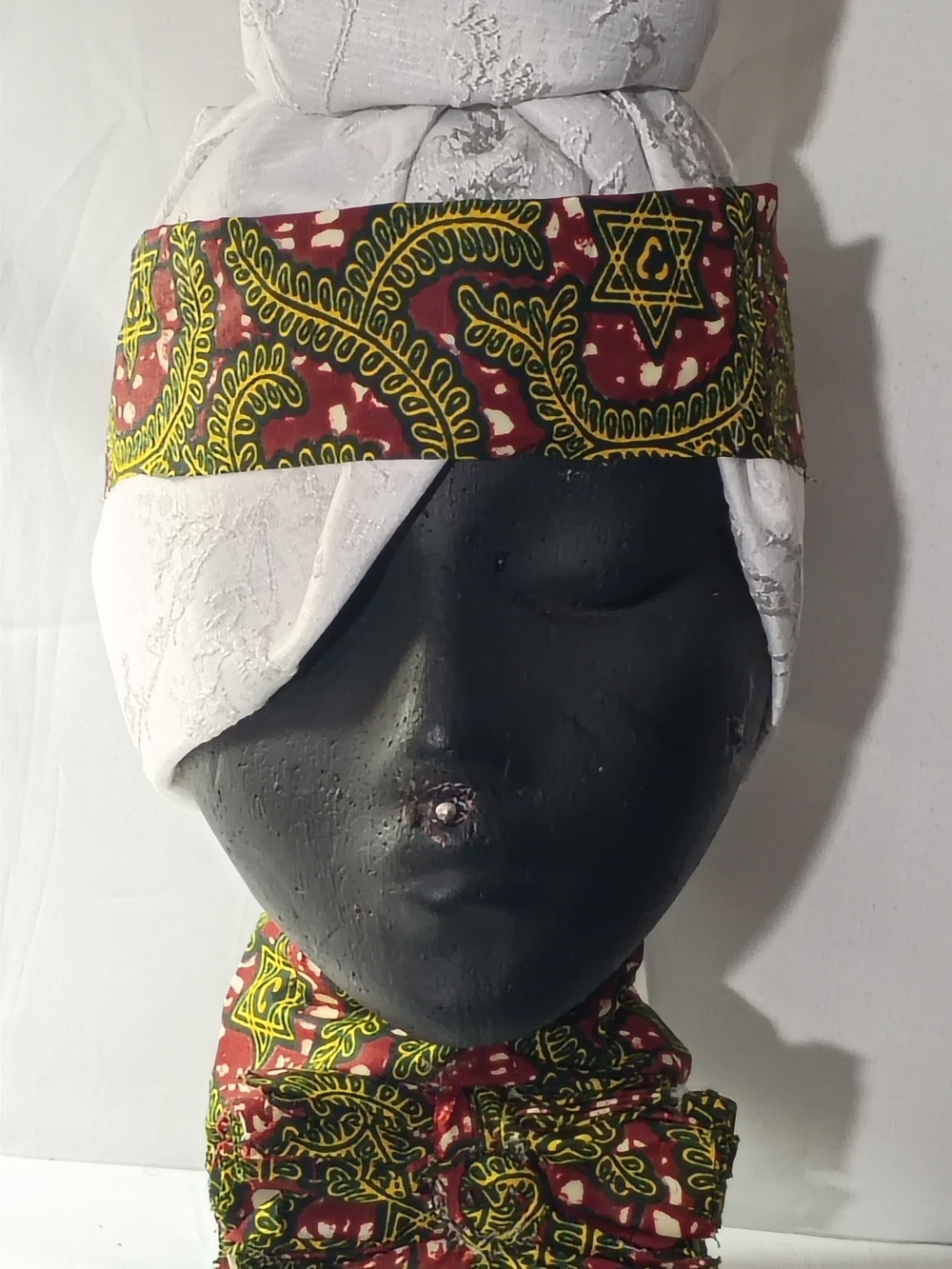 Women's African-Print Headband and Scarf Set - Red, Yellow & Green